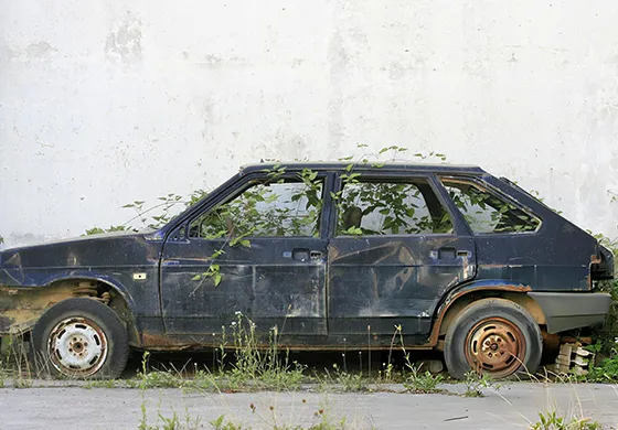 A vintage car rests in the grass, highlighting the service of buying junk cars for cash in Buckhead, GA.